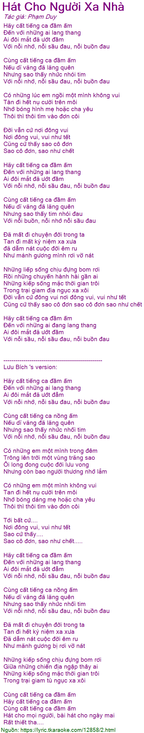 Hat Cho Nguoi Xa Nha