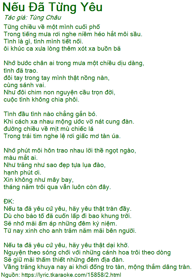Loi Bai Hat Neu Da Tung Yeu Tung Chau