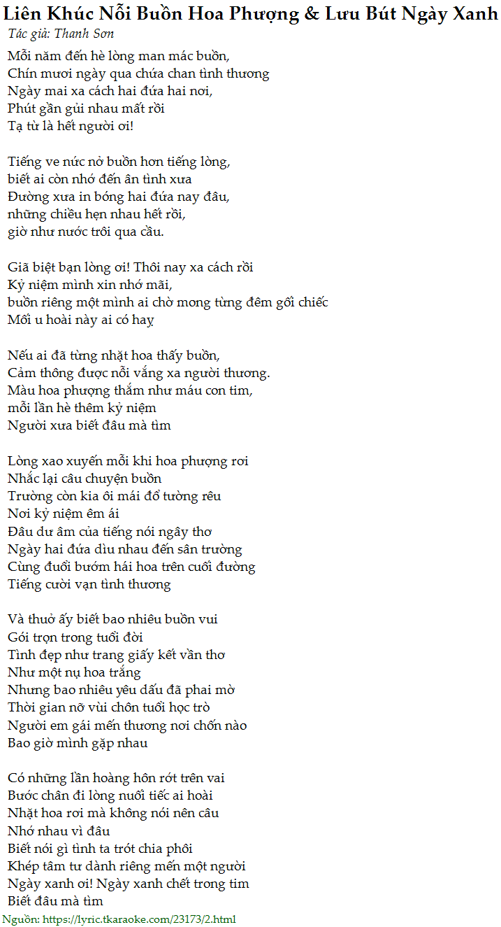 Lien Khuc Noi Buon Hoa Phuong & Luu But Ngay Xanh