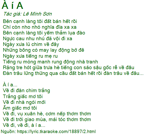 Lời Bai Hat A I A Le Minh Sơn Co Nhạc Nghe