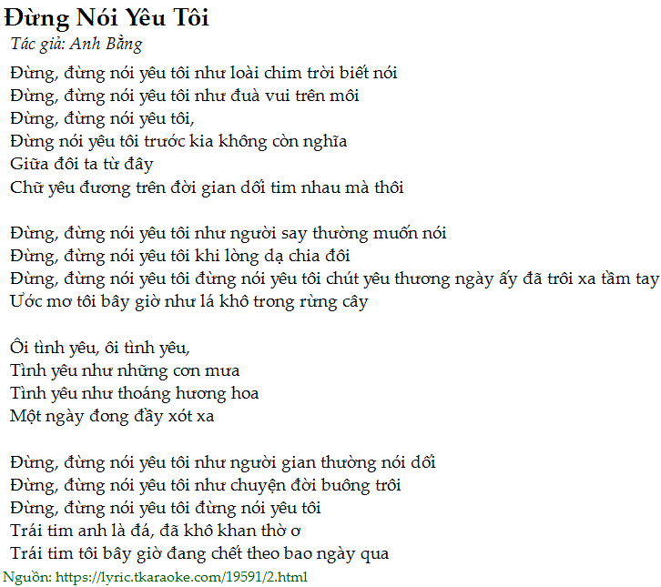 Loi Bai Hat Dung Noi Yeu Toi Anh Bang [co Nhac Nghe][co Karaoke]