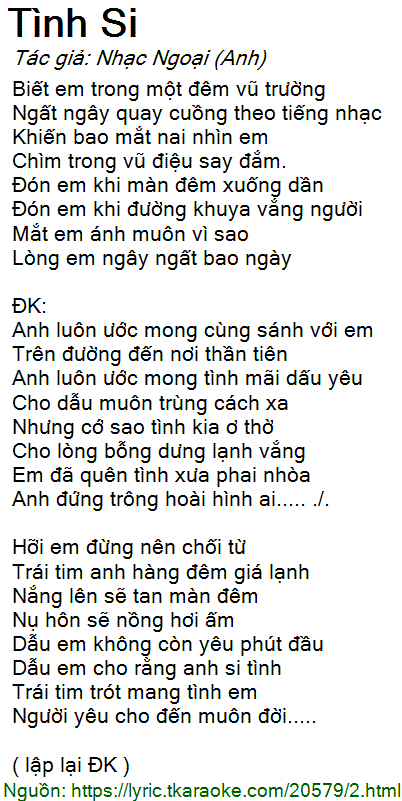 Kære Himlen side Loi bai hat Tinh Si (Nhac Ngoai (Anh)) [co nhac nghe]