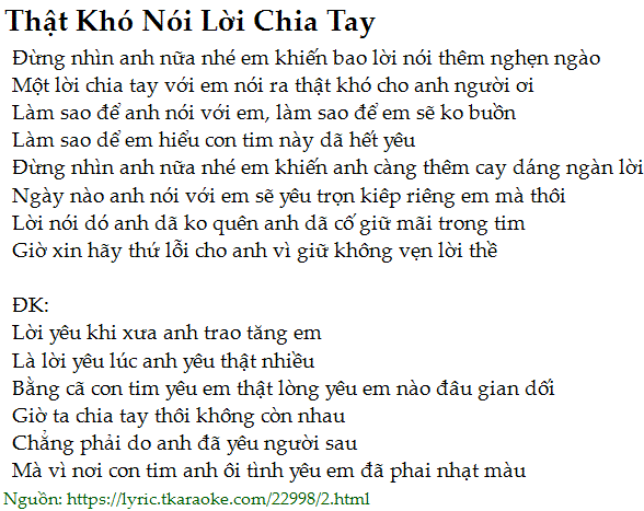 That Kho Noi Loi Chia Tay [co nhac nghe]