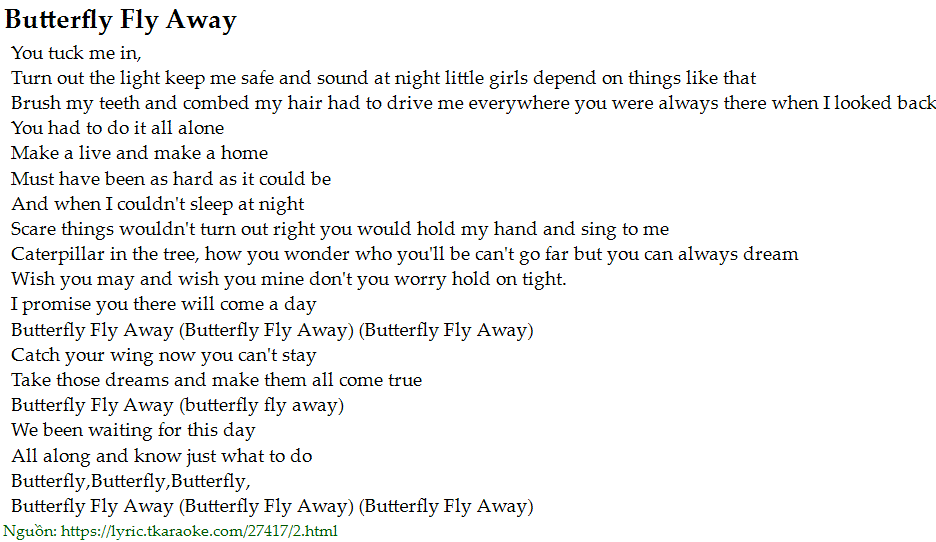 luthfiannisahay: Butterfly Fly Away Full Lyrics