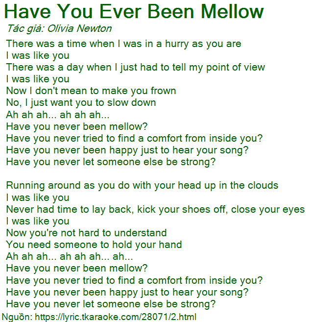 Loi Bai Hat Have You Ever Been Mellow Olivia Newton