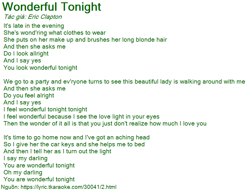 Wonderful you lyrics look tonight Eric Clapton