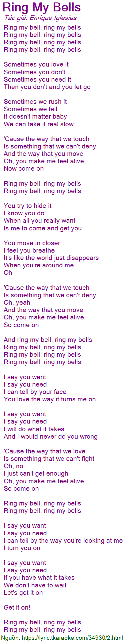 Lyrics Wallpapers: Enrique Iglesias - Ring my bells