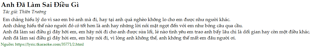 Loi Bai Hat Anh Da Lam Sai Dieu Gi Thien Truong [co Nhac