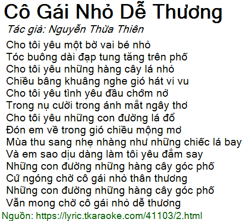 Lời bài hát Cô Gái Nhỏ Dễ Thương (Nguyễn Thừa Thiên) [có nhạc nghe]