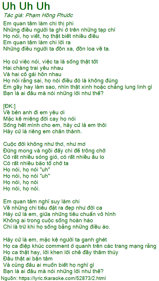 Lời Bai Hat Uh Uh Uh Phạm Hồng Phước Co Nhạc Nghe