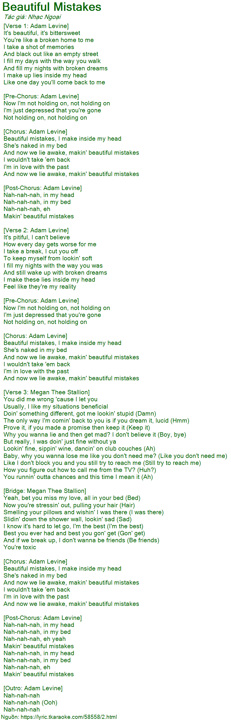 Maroon 5 beautiful mistakes lyrics