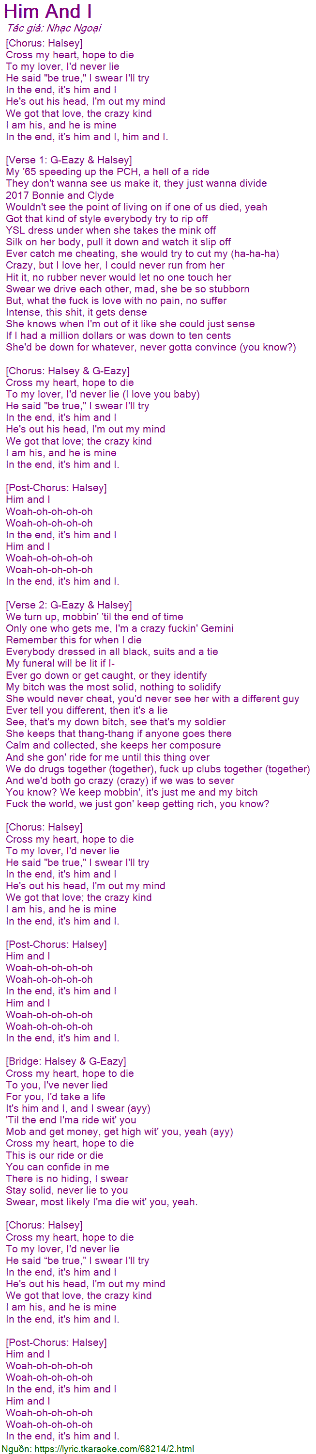 G-Eazy & Halsey - Him & I (Lyrics) Cross my heart hope to die
